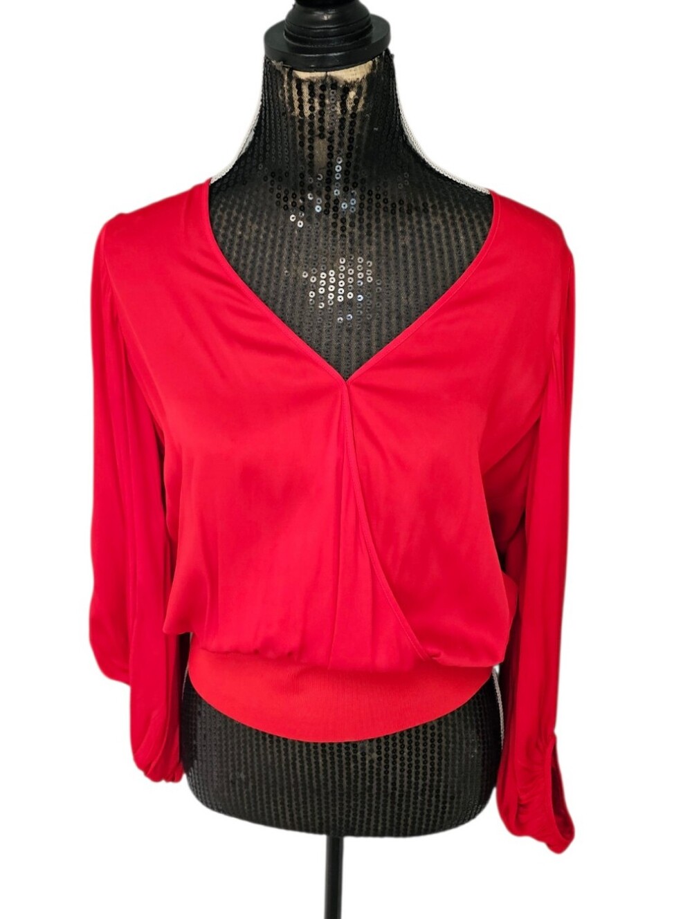 Silk Red Trina Turk Vneck Cropped  Small